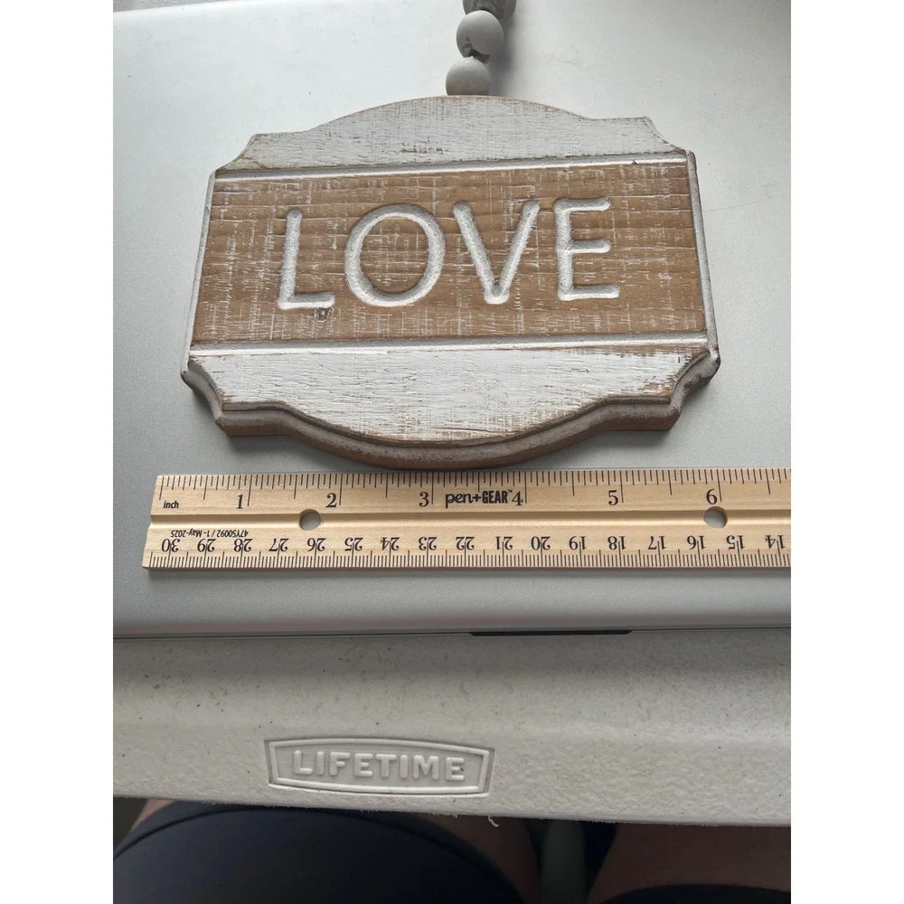 Rustic Wooden LOVE Wall Hanging Sign Farmhouse Decor with Beaded Jute Loop